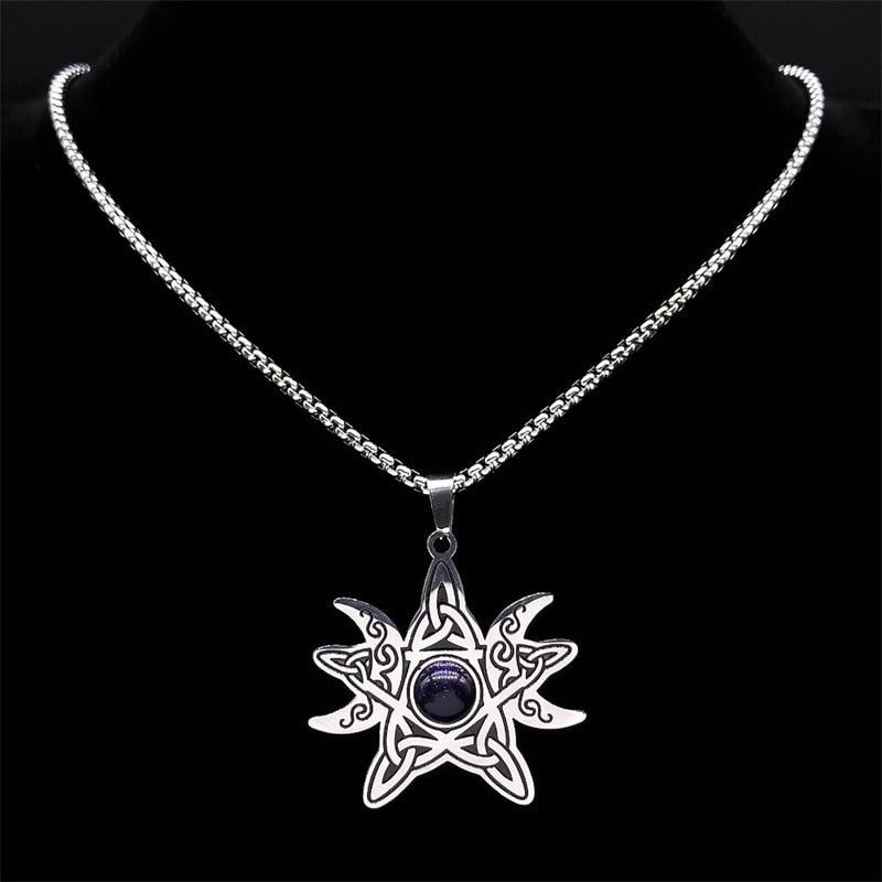 Witch Pentagram Triple Moon Goddess Celtic Knot Necklace Wiccan Necklace-MoonChildWorld
