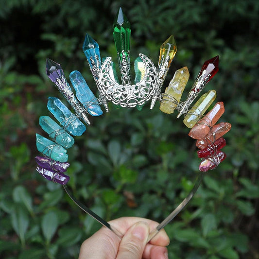 Natural crystal rainbow moon Crown Witchy Tiaras