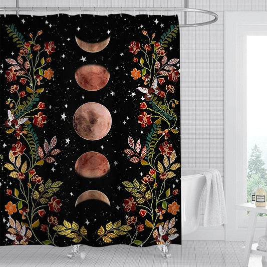 Floral Moon Phases Shower Curtain Aesthetic Shower Curtain