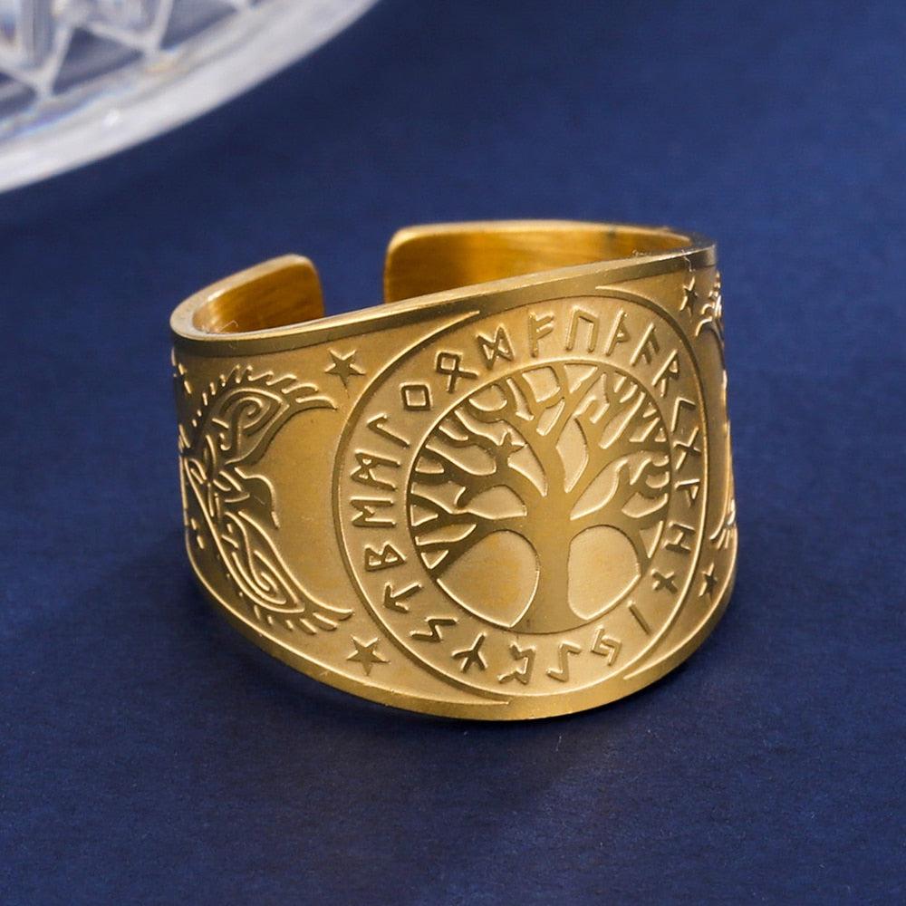 Tree of Life Runes Ring Norse Viking Ring-MoonChildWorld