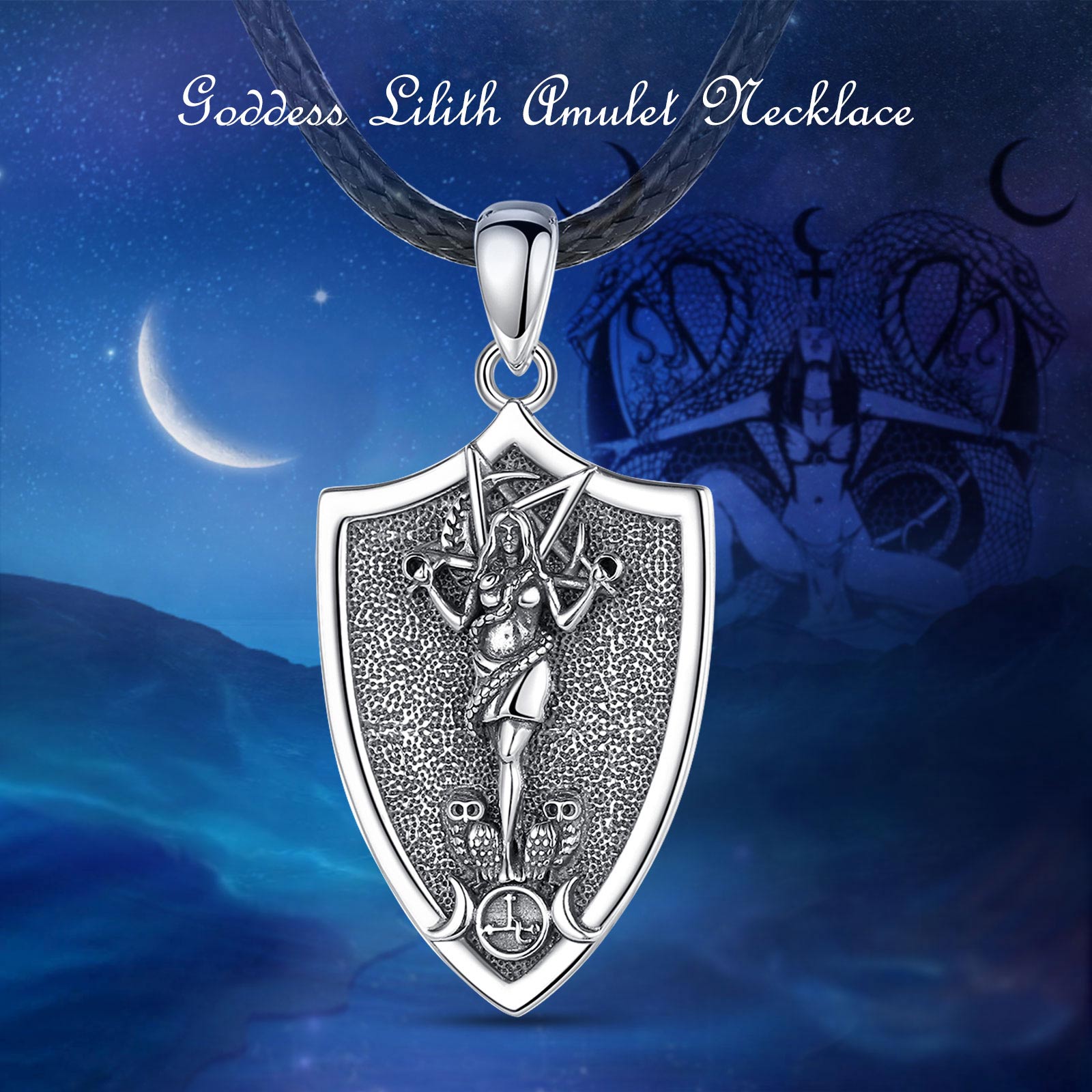 Lilith Amulet Necklace Triple Moon Goddess Necklace-MoonChildWorld
