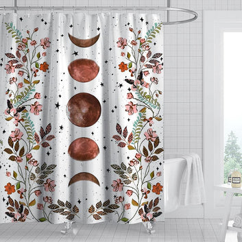 Floral Moon Phases Shower Curtain Aesthetic Shower Curtain