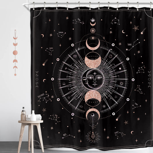 Moon Phase Zodiac Constellation Shower Curtain Astrology Shower Curtain