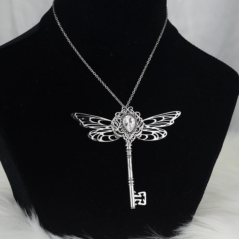 Crystal Witch Triple Moon Pentgram Key Necklace-MoonChildWorld