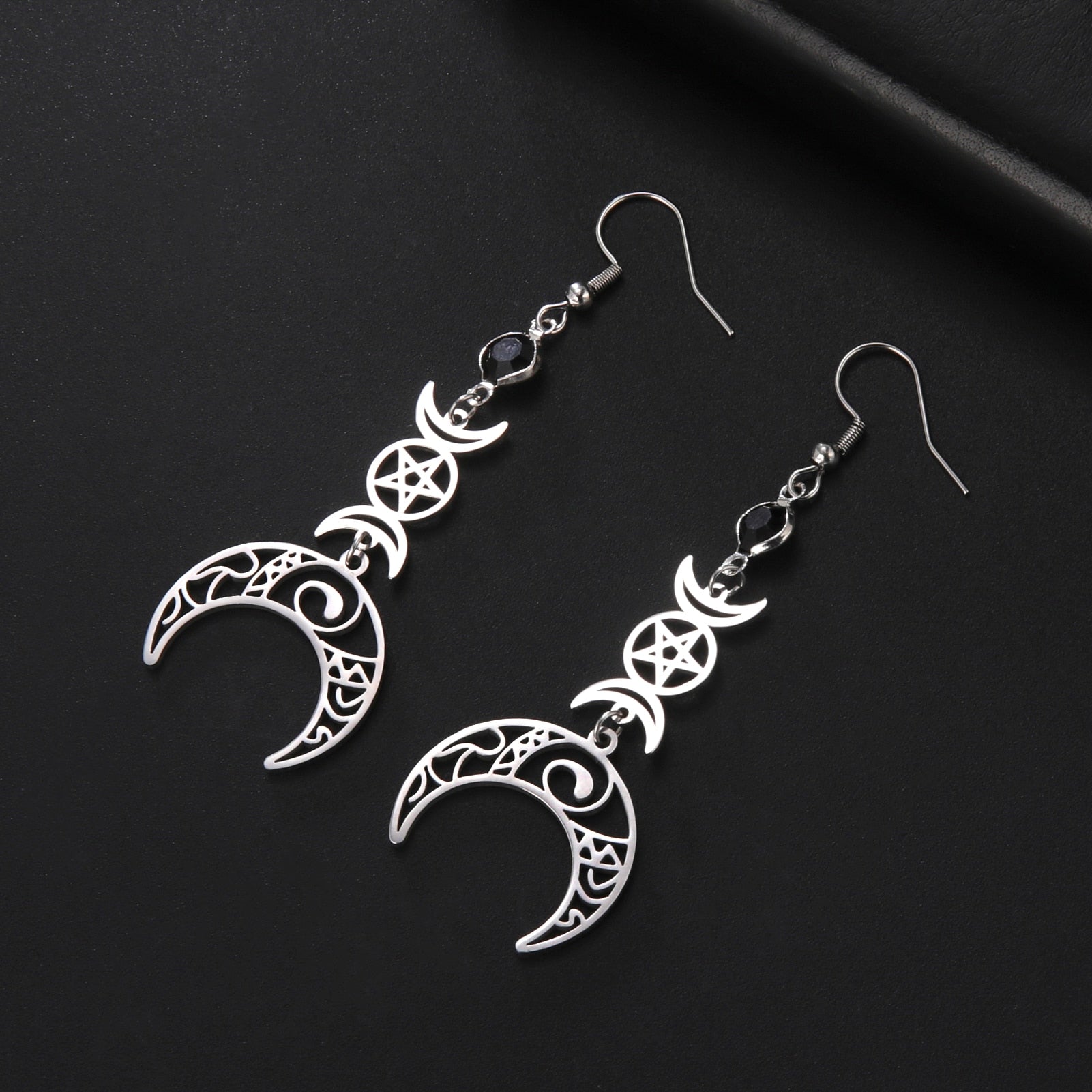 Pentagram Triple Moon Wiccan Earrings-MoonChildWorld