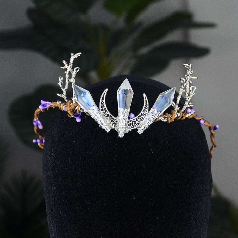 Witch Crescent Moon Crystal Headband Circlet Crown-MoonChildWorld