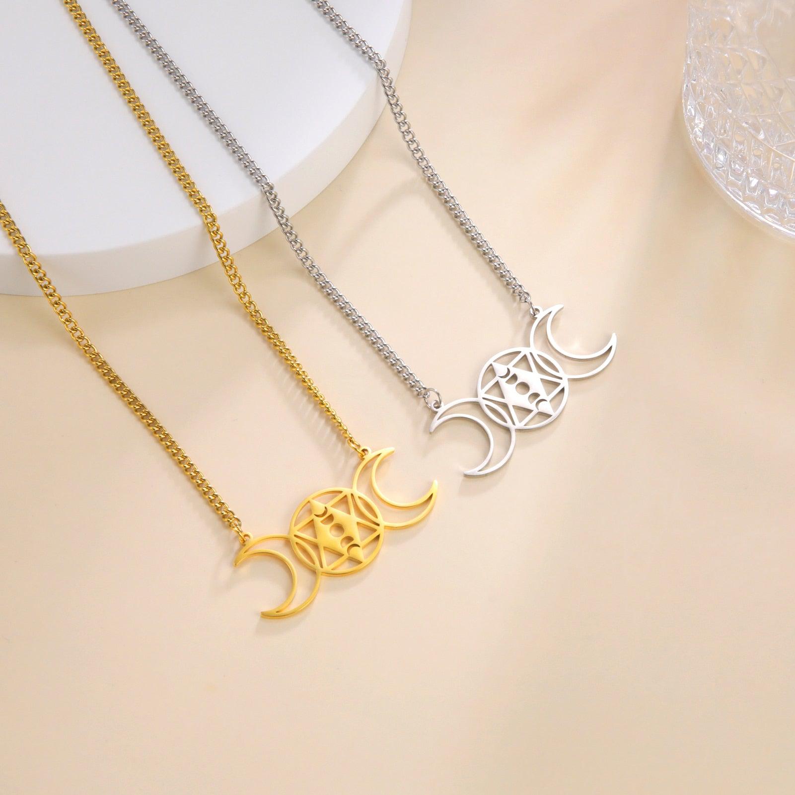 Occult Witch Triple Moon Wicca Necklace-MoonChildWorld