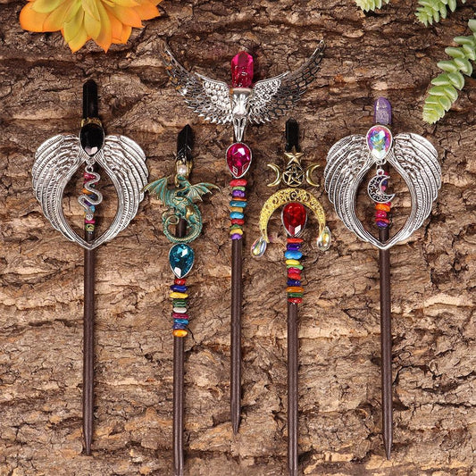 Wicca Crystal Magic Wand Witch Hairpin