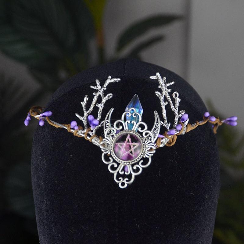 Witch Crescent Moon Crystal Headband Circlet Crown-MoonChildWorld