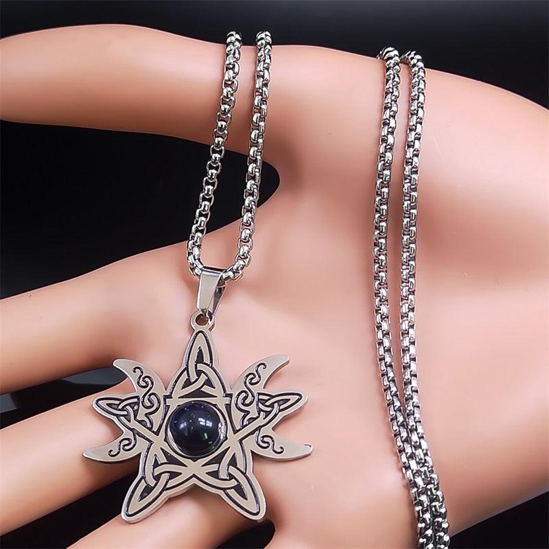 Witch Pentagram Triple Moon Goddess Celtic Knot Necklace Wiccan Necklace-MoonChildWorld