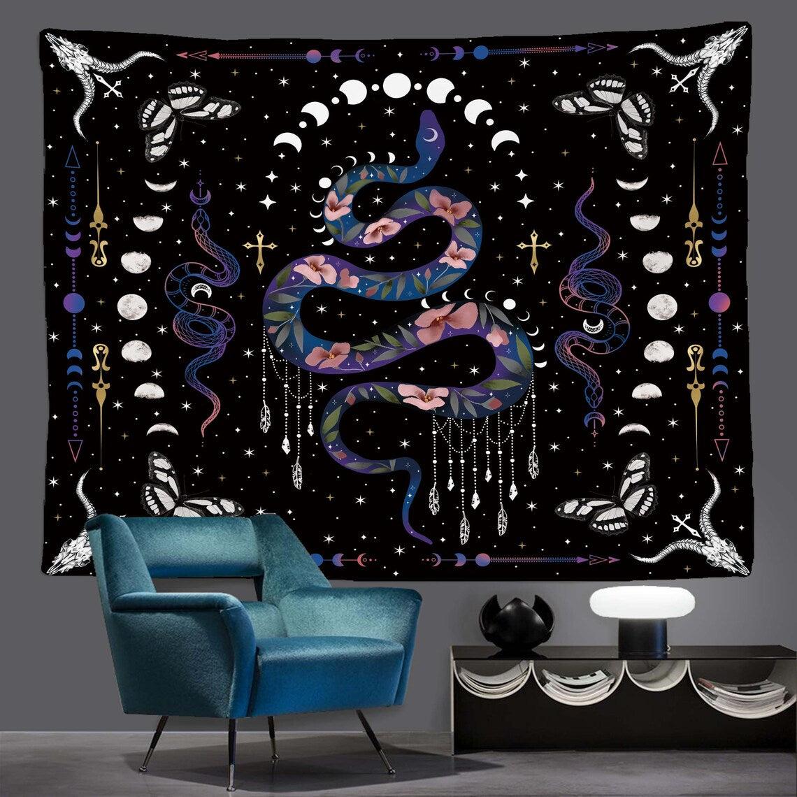 Moon Phase Tapestry Celestial Floral Aesthetic Tapestry-MoonChildWorld