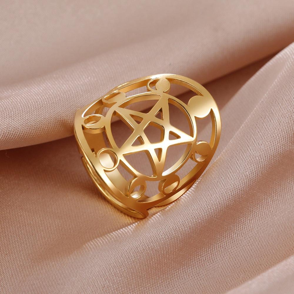 Pentagram Moon Phase Ring Wicca Pagan Jewelry-MoonChildWorld