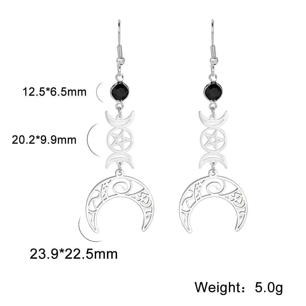 Pentagram Triple Moon Wiccan Earrings-MoonChildWorld