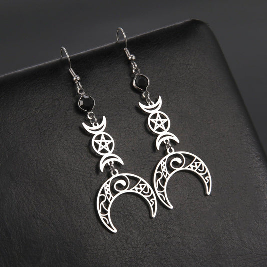Pentagram Triple Moon Wiccan Earrings