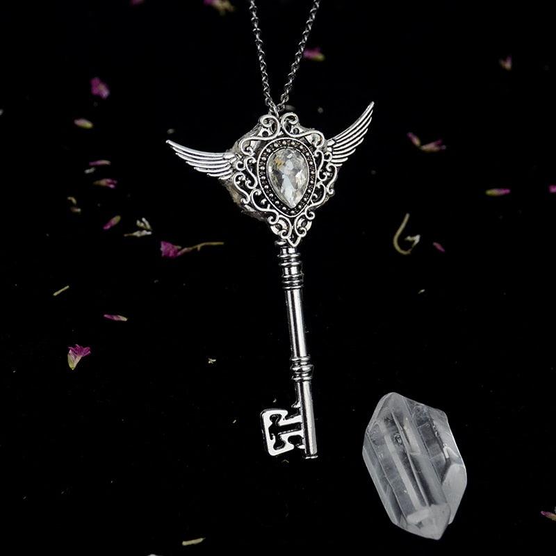 Crystal Witch Triple Moon Pentgram Key Necklace-MoonChildWorld