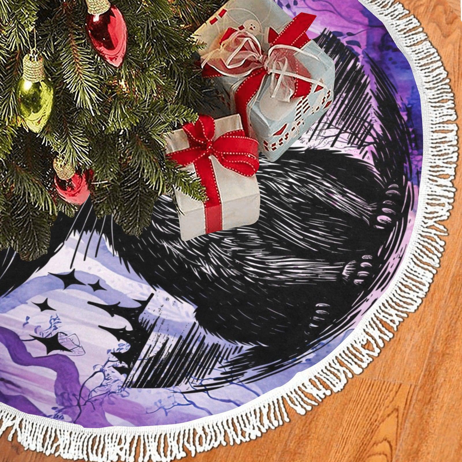 Black cat Witch Christmas Tree Skirt-MoonChildWorld