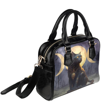 Black cat moon Shoulder Handbag