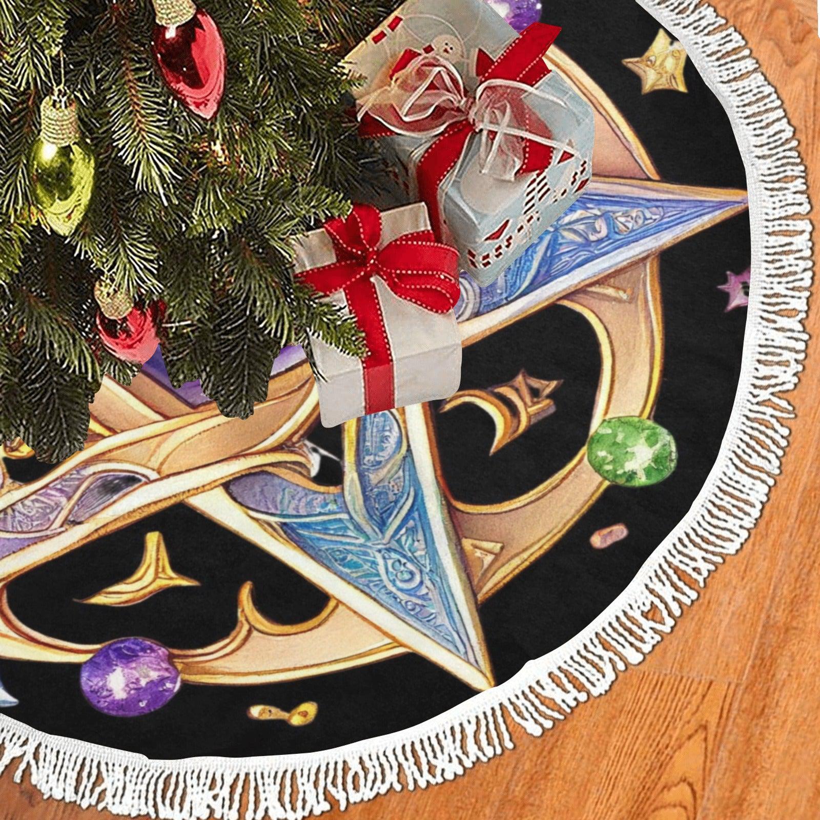 Wicca Pentagram Christmas Tree Skirt-MoonChildWorld