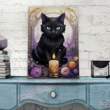 Black Cat Wood Print Tarot Card Art