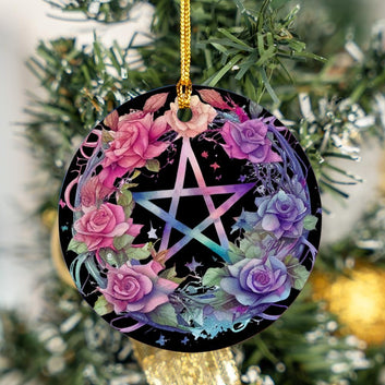Floral Pentagram Pagan Christmas ornament