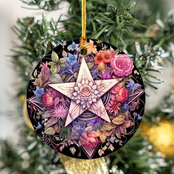 Floral Pentagram Pagan Christmas ornament