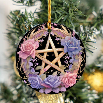 Floral Pentagram Pagan Christmas ornament