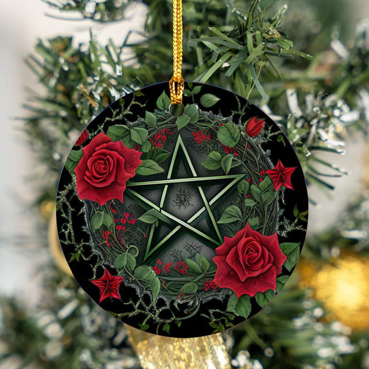 Floral Pentagram Wicca Christmas ornament