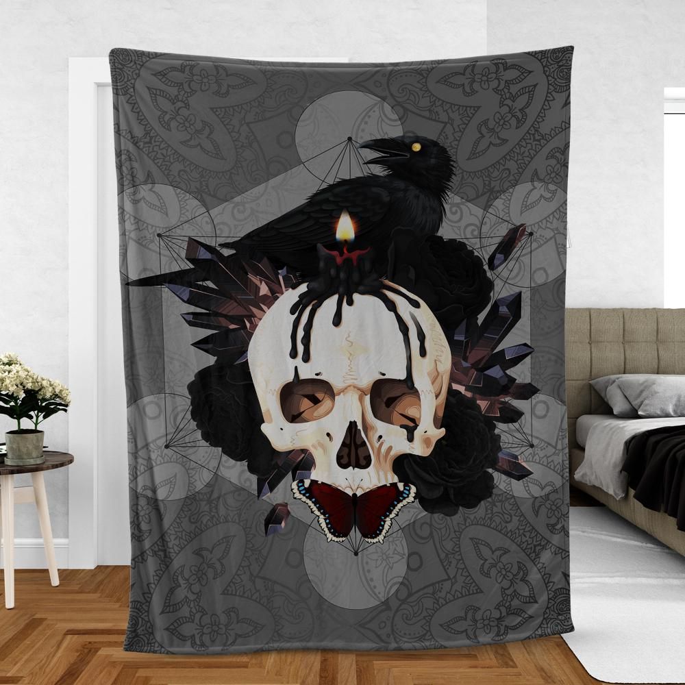 Gothic raven skull Fleece Blanket Witch blanket