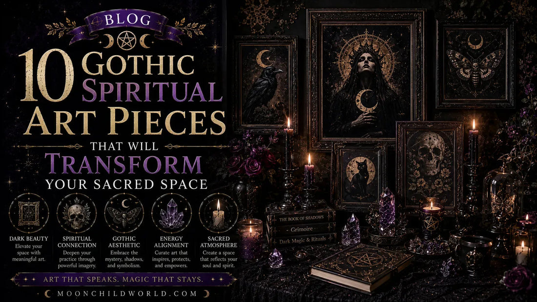 Gothic spiritual art and pagan wall art featuring wicca canvas print in a mystical altar room