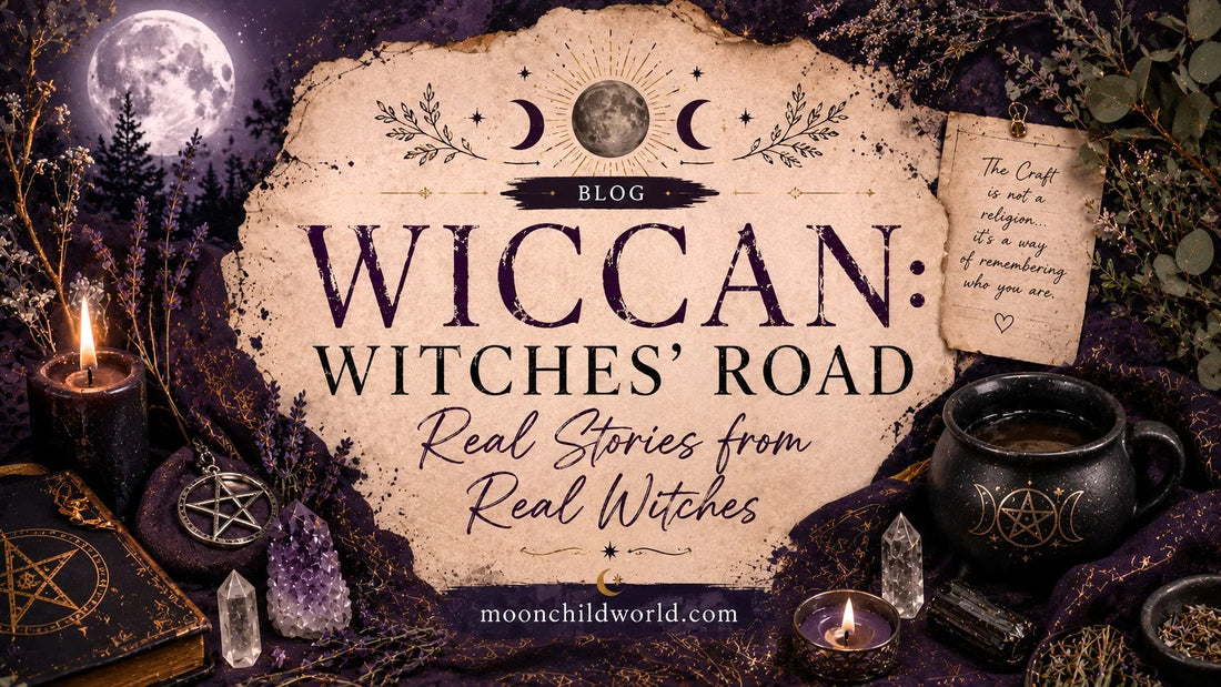 Wiccan: Witches' Road altar setup with crystals, candles, and sacred symbols for modern witchcraft inspiration