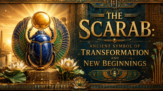 Golden scarab with wings and lotus flowers representing the scarab as a symbol of transformation and new beginnings