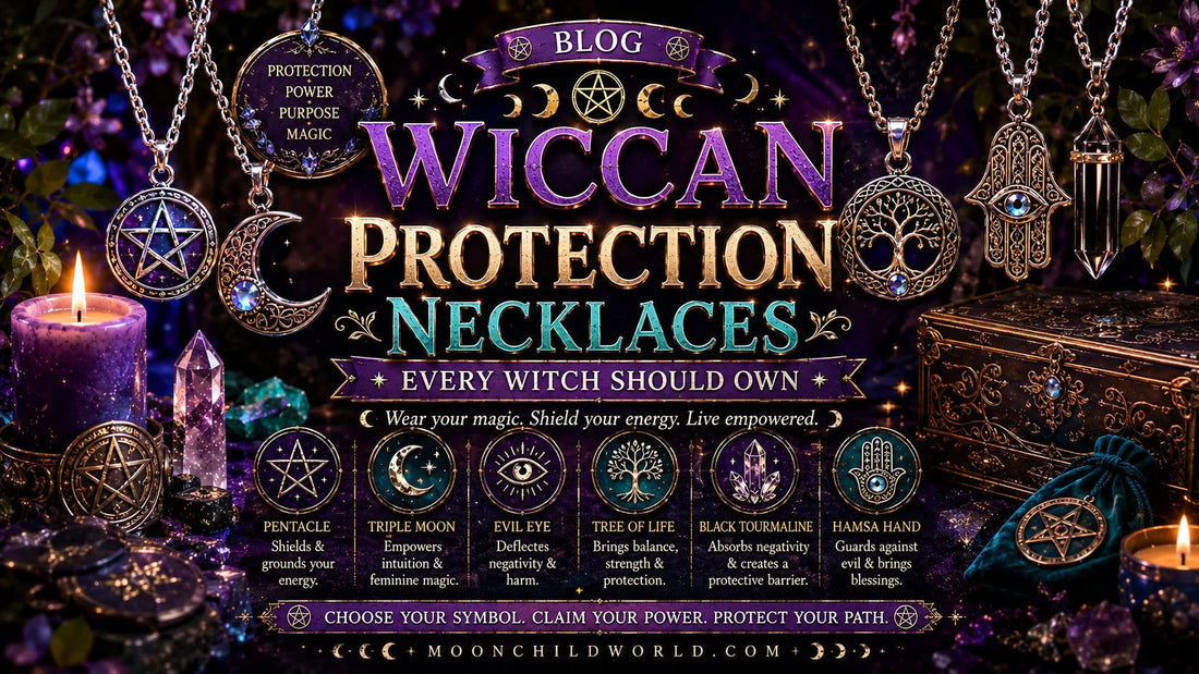 Wiccan protection necklace and Celtic knot witchy jewelry with mystical symbols for pagan and moon lovers