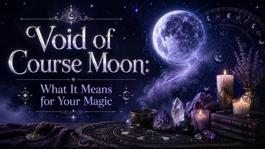Void of course moon rituals with candles, crystals, and astrology symbols for magical guidance