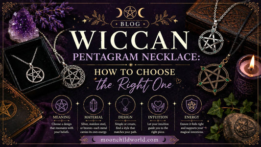 Silver Wiccan pentagram necklace and crescent moon pendant for pagan and gothic jewelry lovers