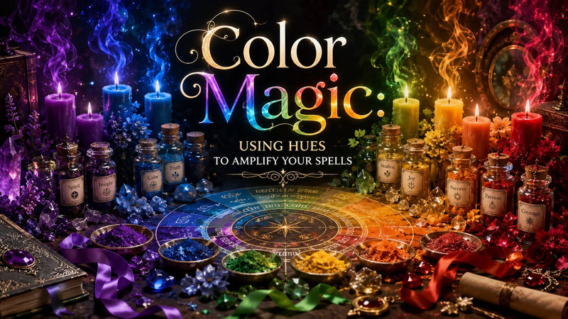 Color magic with vibrant candles, crystals, and spell ingredients for amplifying your spells using hues