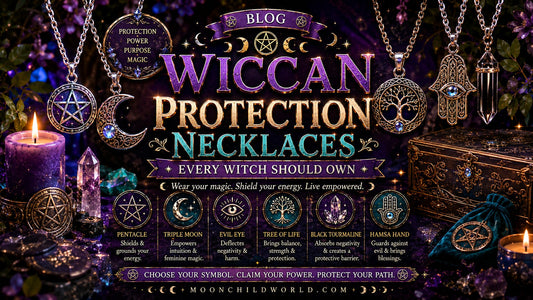 Wiccan protection necklace and Celtic knot witchy jewelry with mystical symbols for pagan and moon lovers