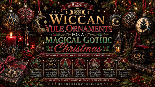 Wiccan Yule ornaments and witchy Christmas decor for a magical gothic Christmas celebration