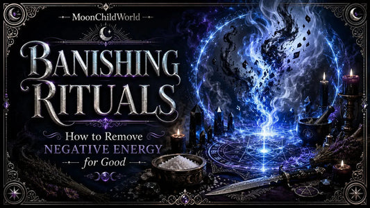 Mystical banishing rituals with crystals, candles, and herbs to remove negative energy for good