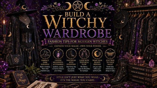 Witchy wardrobe inspiration with dark elegant dresses, mystical accessories, and magical fashion tips for modern witches