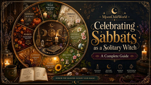 Celebrating sabbats as a solitary witch with a seasonal wheel, candles, and magical altar setup