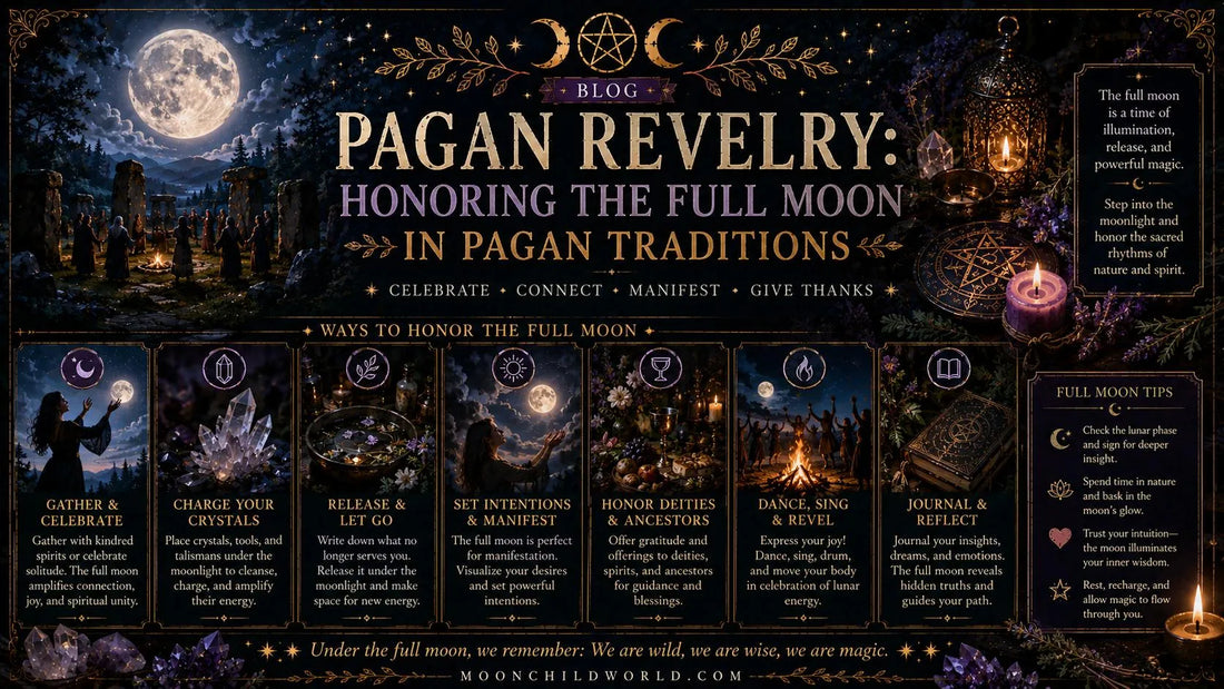 Pagan revelry honoring the full moon with rituals, gatherings, and spiritual traditions under moonlight