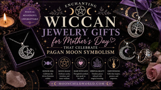 Wiccan jewelry with pagan moon symbolism displayed for Mother’s Day gift inspiration