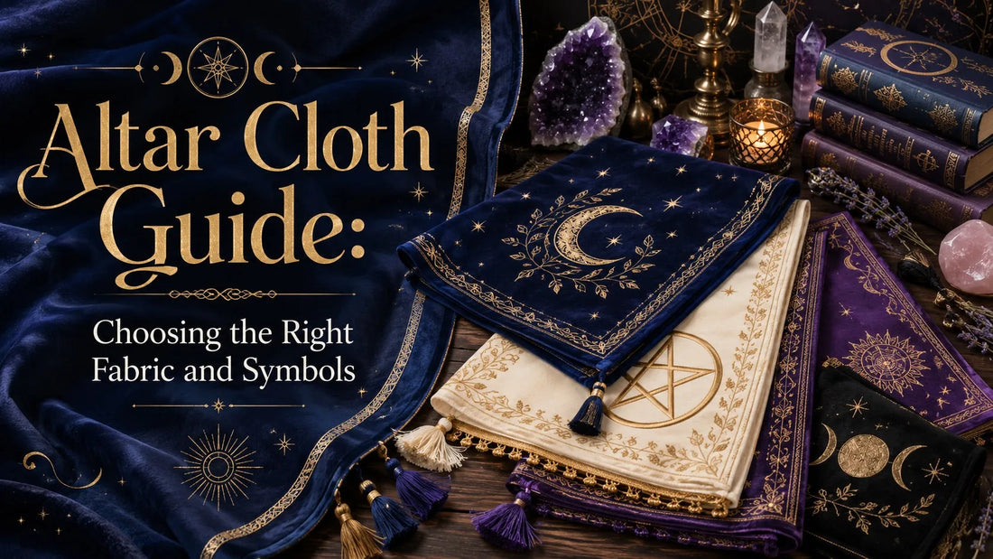 Elegant altar cloths with celestial and pentacle symbols for a complete altar cloth guide and inspiration