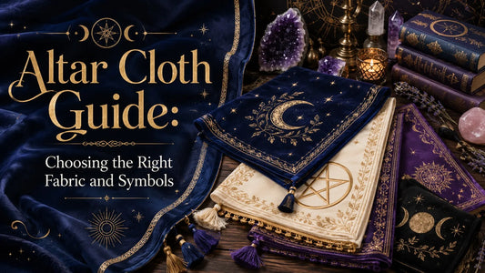 Elegant altar cloths with celestial and pentacle symbols for a complete altar cloth guide and inspiration