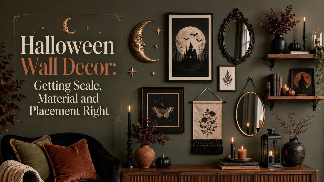 Halloween wall decor ideas featuring spooky art, candles, mirrors, and autumn accents for stylish seasonal inspiration