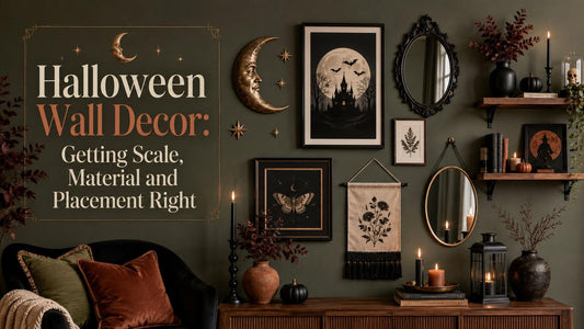 Halloween wall decor ideas featuring spooky art, candles, mirrors, and autumn accents for stylish seasonal inspiration