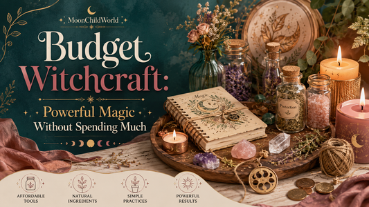Budget witchcraft with candles, crystals, and affordable magical tools for powerful magic on a budget