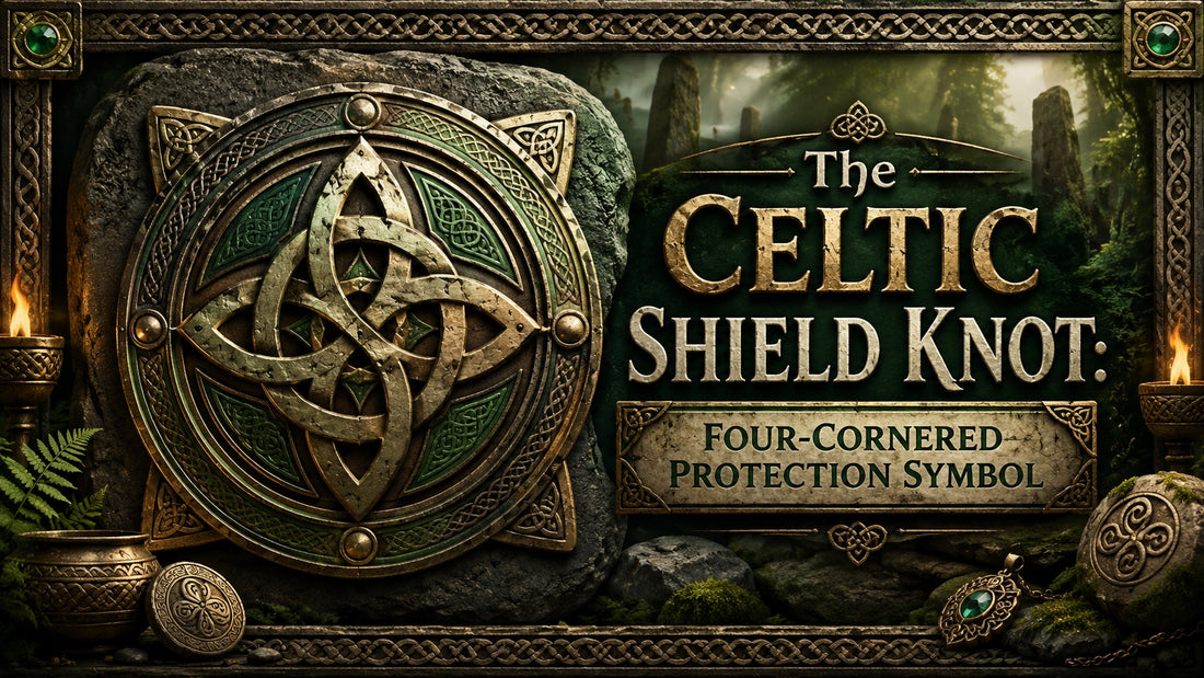 Celtic shield knot symbol with intricate four-cornered design, representing ancient protection and cultural heritage