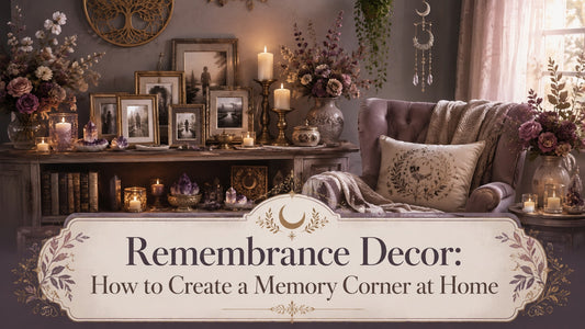 Elegant remembrance decor with candles, framed photos, and flowers creating a cozy memory corner at home