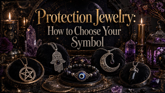 Mystical protection jewelry with symbolic pendants and crystals, discover how to choose your protection symbol